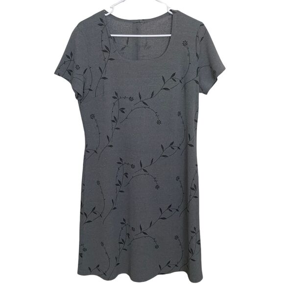 Gray Floral Square Neck Short Sleeve A-Line Dress Size M - Picture 2 of 4